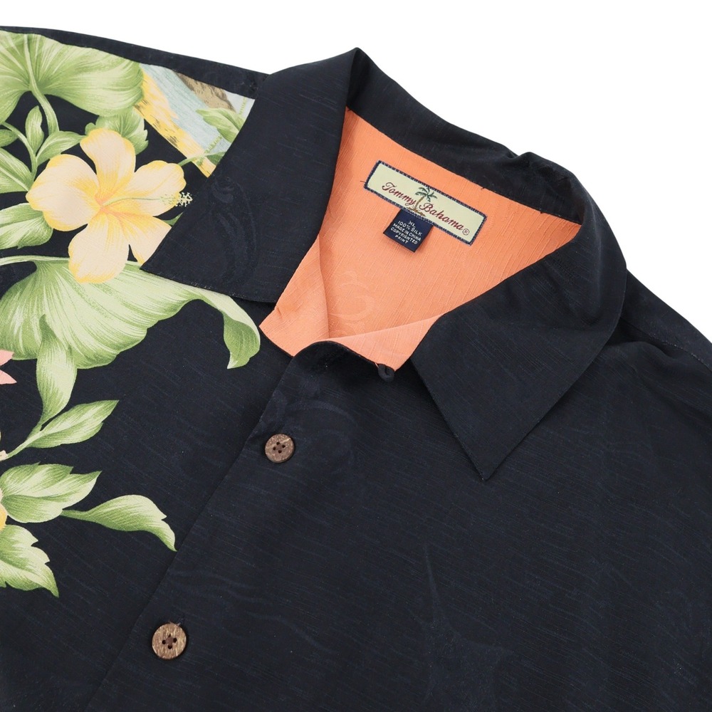 Tommy Bahama Mens Black Tropical Floral Marlin Jacquard Camp Shirt XL